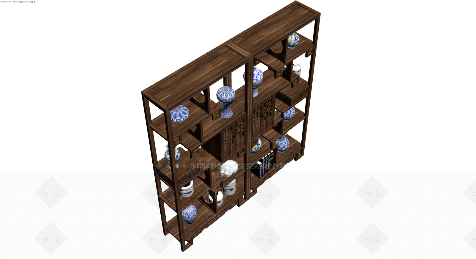 中式青花瓷博古架3D模型下载【ID:1229664303】