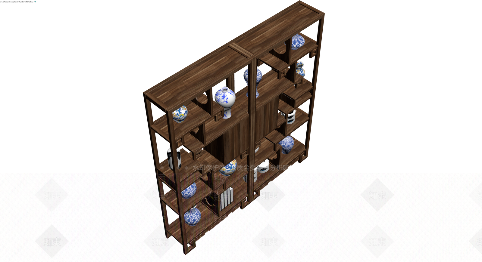 中式青花瓷博古架3D模型下载【ID:1229664303】