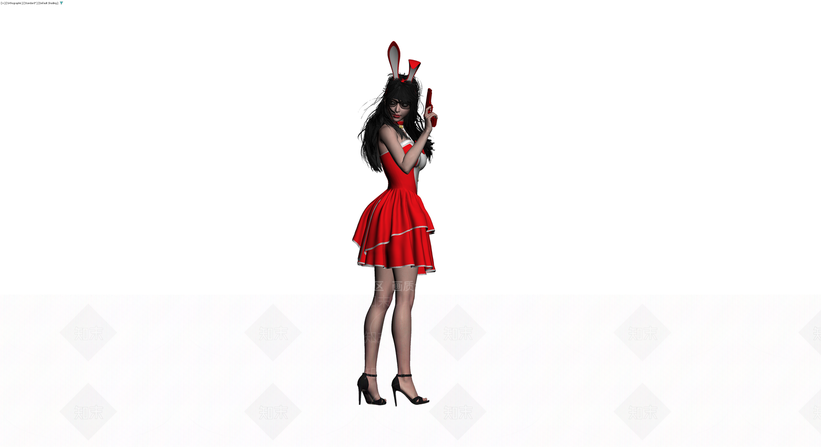 持枪红裙兔女郎3D模型3D模型下载【ID:1230614035】
