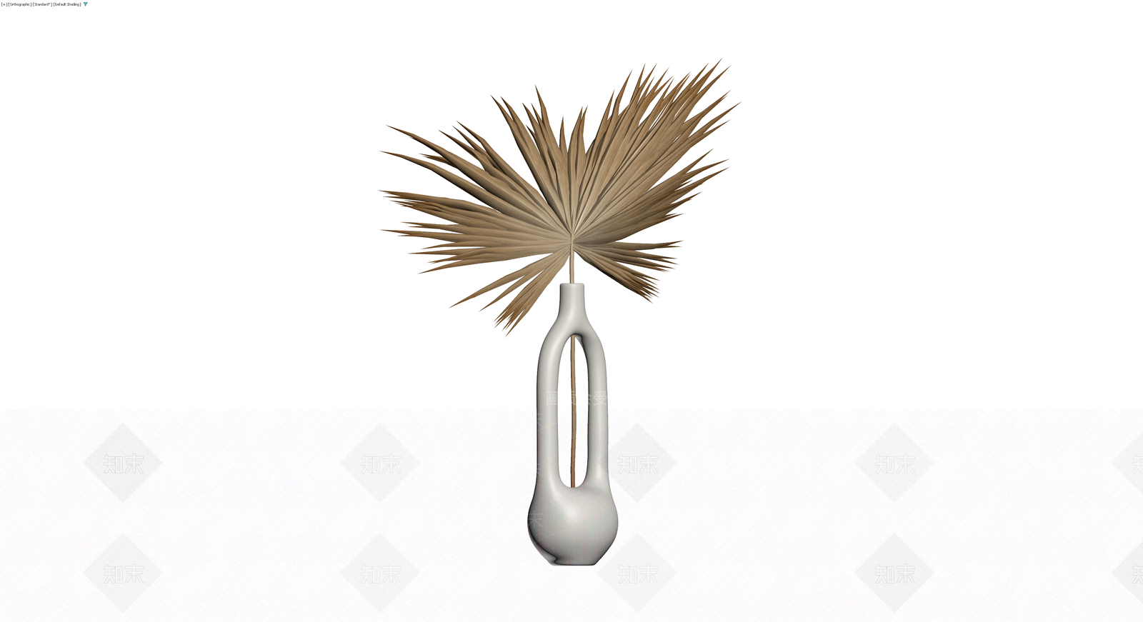 白色花瓶插棕榈叶3D模型下载【ID:1230612297】