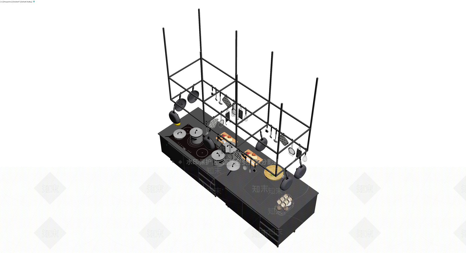 厨房岛台与挂架组合3D模型下载【ID:1230661560】