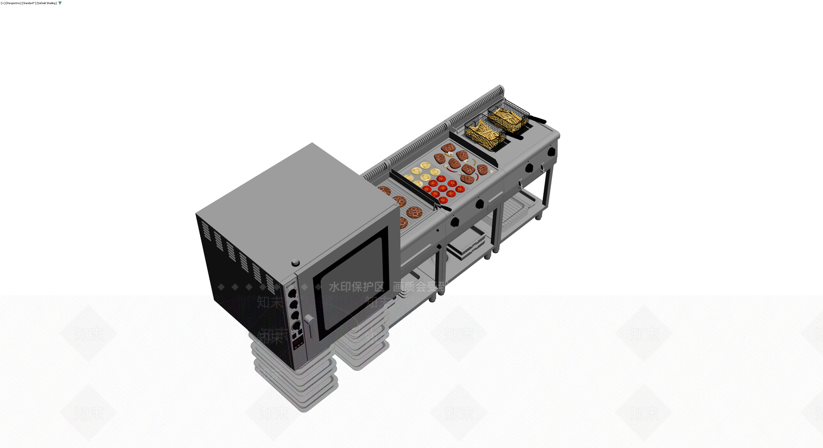 商用厨房烹饪设备组合3D模型下载【ID:1230687875】