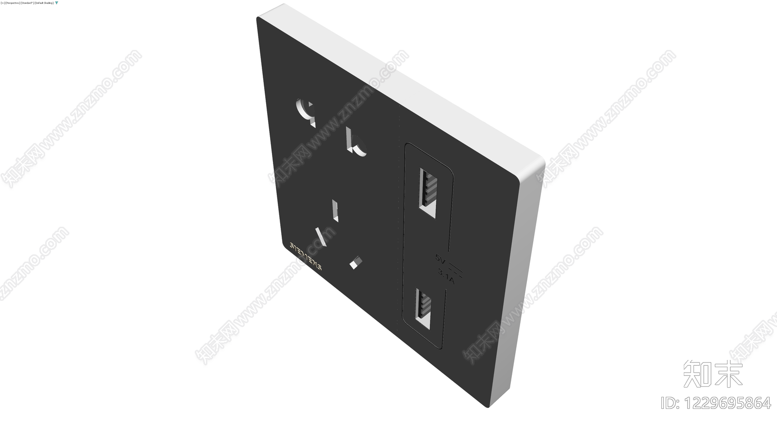 西门子五孔带USB插座面板3D模型下载【ID:1229695864】