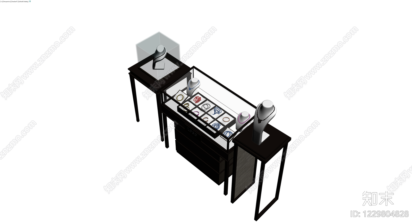 深色木质珠宝展示柜组合3D模型下载【ID:1229804828】