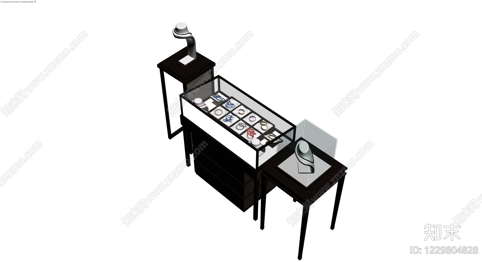 深色木质珠宝展示柜组合3D模型下载【ID:1229804828】
