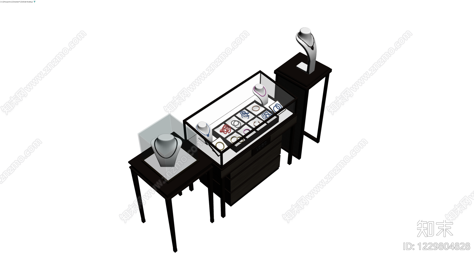 深色木质珠宝展示柜组合3D模型下载【ID:1229804828】