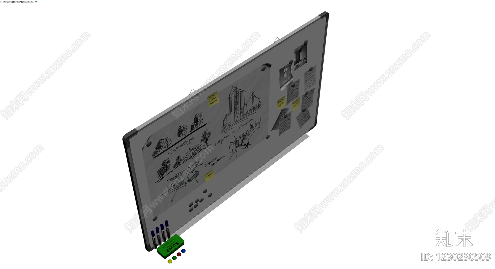 办公白板及文具组合3D模型下载【ID:1230230509】