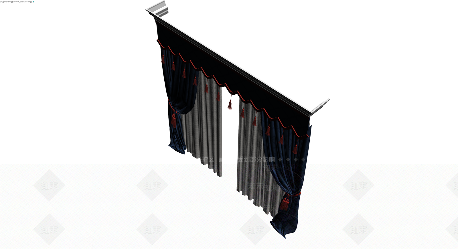 蓝红配色欧式窗帘组3D模型下载【ID:1230398442】