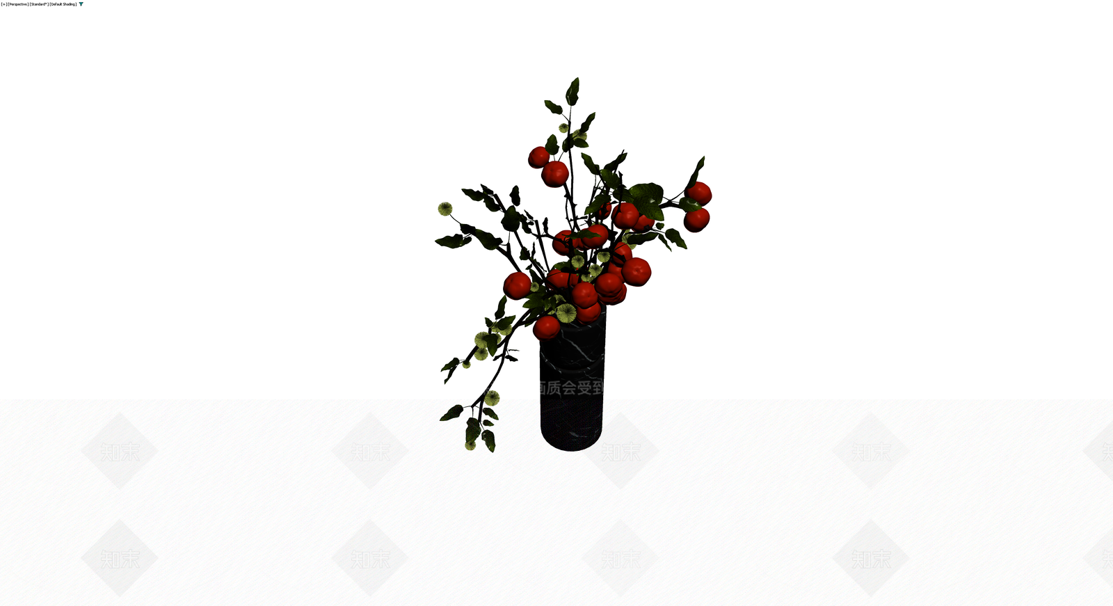 黑大理石花瓶插枝3D模型下载【ID:1230429410】