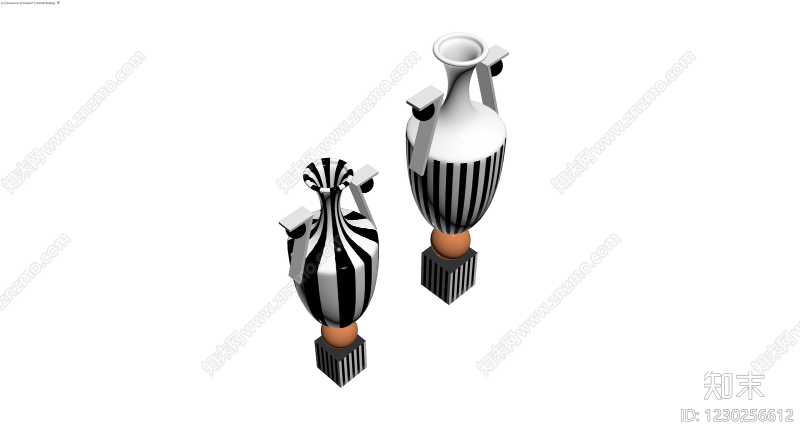 黑白条纹双耳花瓶3D模型下载【ID:1230256612】