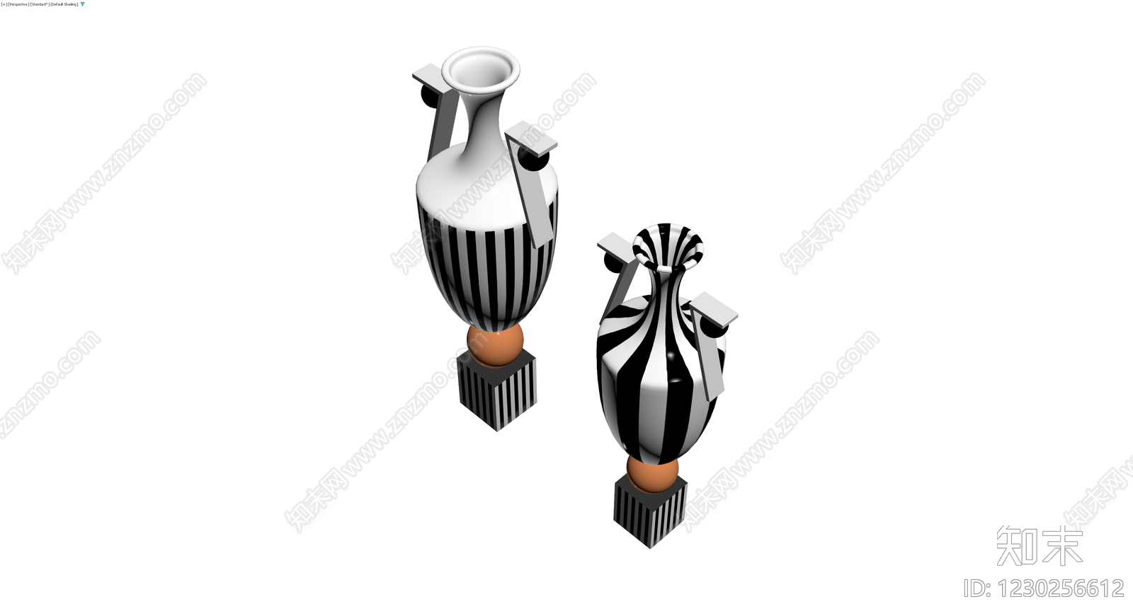 黑白条纹双耳花瓶3D模型下载【ID:1230256612】