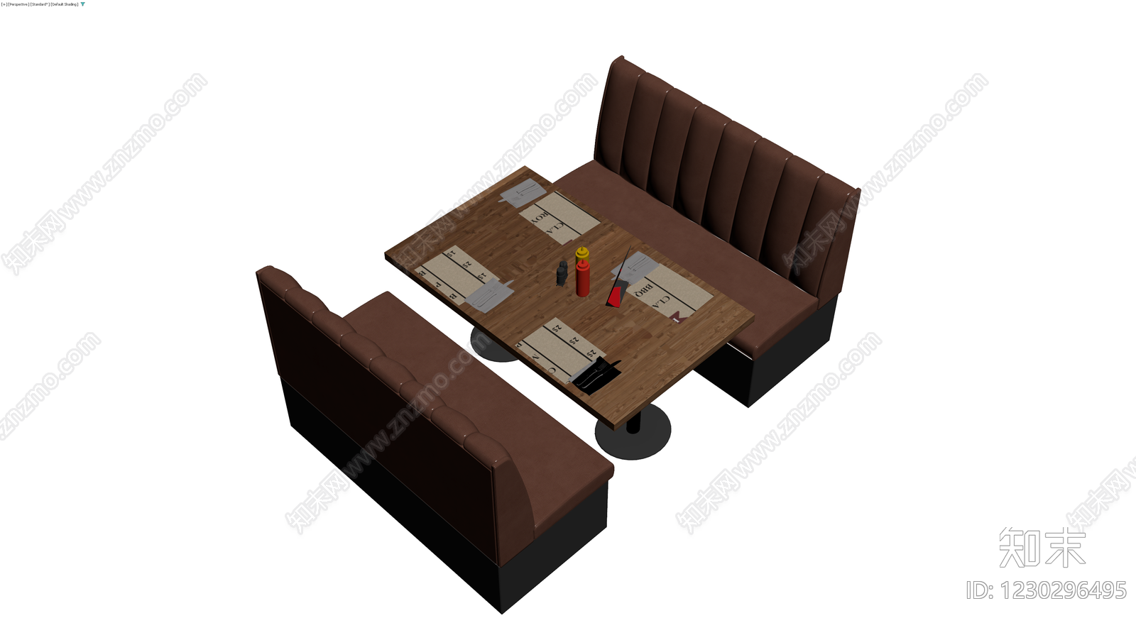 复古餐厅卡座餐桌组合3D模型下载【ID:1230296495】