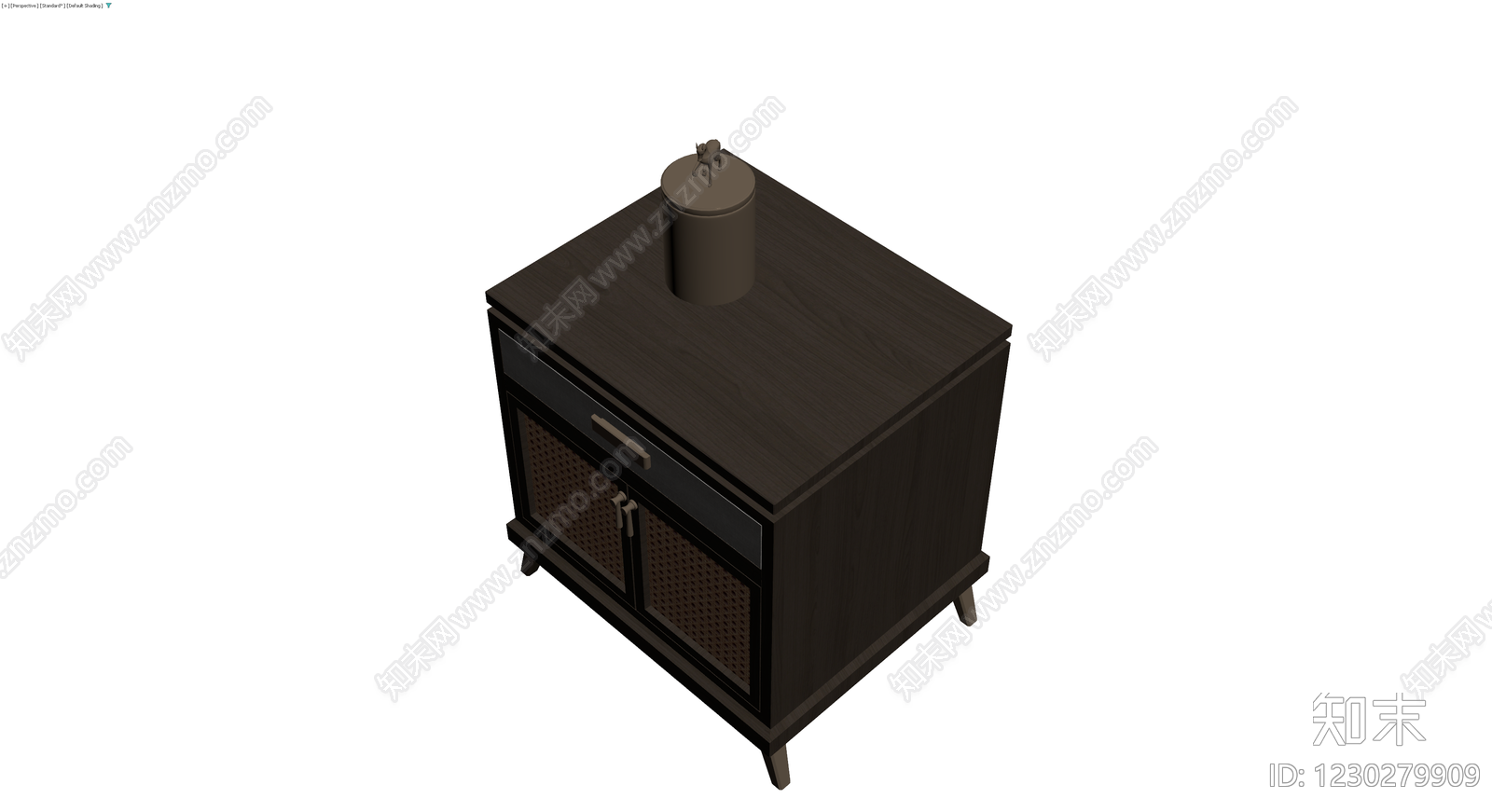 深色木质藤编边柜3D模型下载【ID:1230279909】