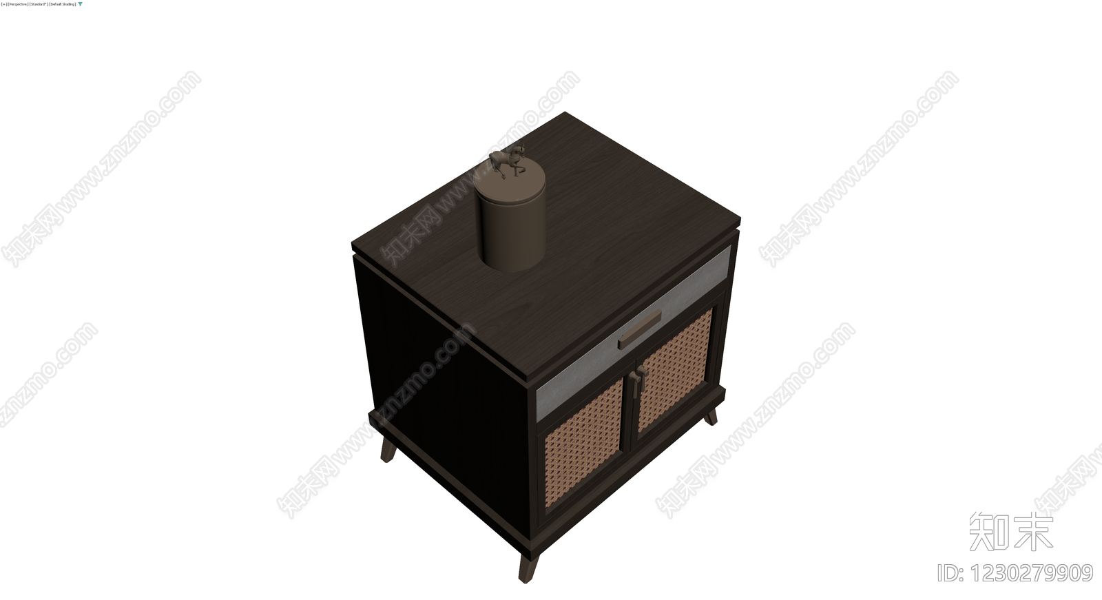 深色木质藤编边柜3D模型下载【ID:1230279909】