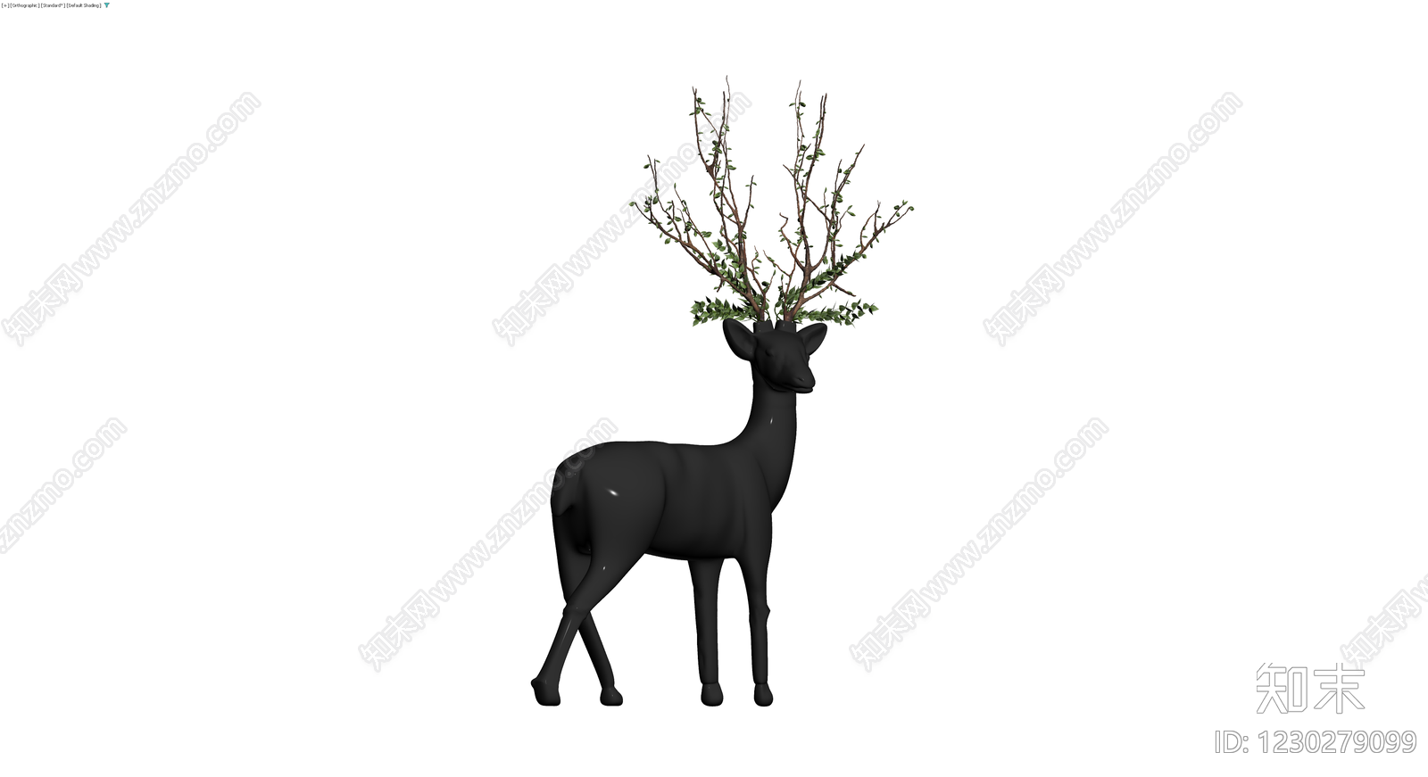 黑鹿头绿植雕塑3D模型下载【ID:1230279099】