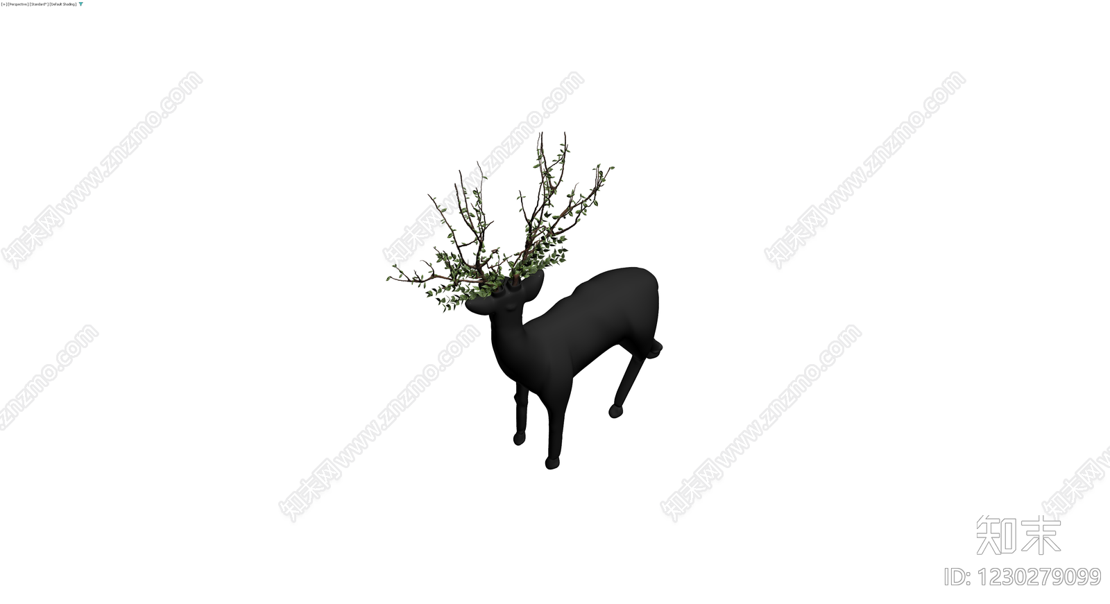 黑鹿头绿植雕塑3D模型下载【ID:1230279099】