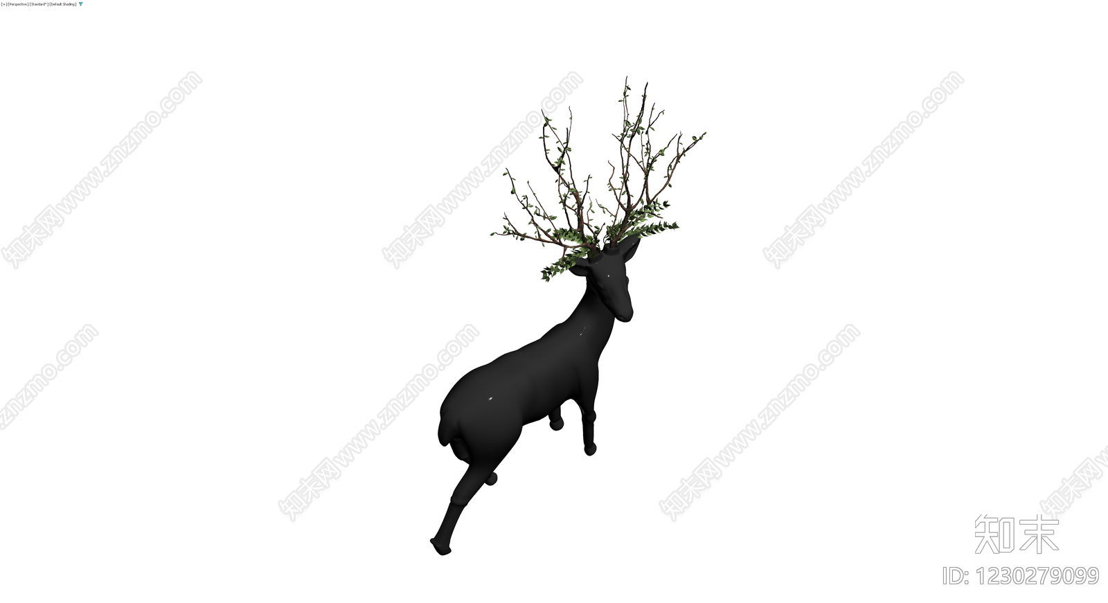 黑鹿头绿植雕塑3D模型下载【ID:1230279099】