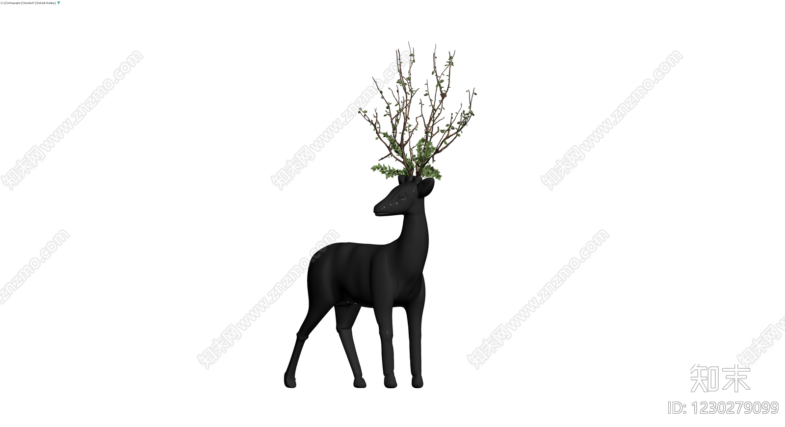 黑鹿头绿植雕塑3D模型下载【ID:1230279099】