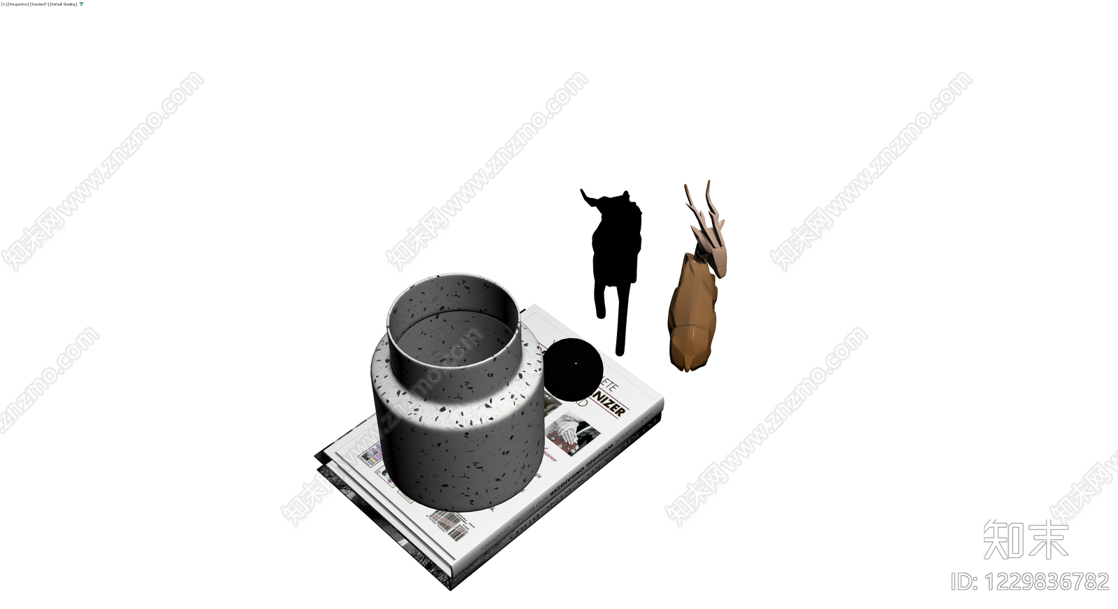 花瓶与鹿雕塑组合3D模型下载【ID:1229836782】
