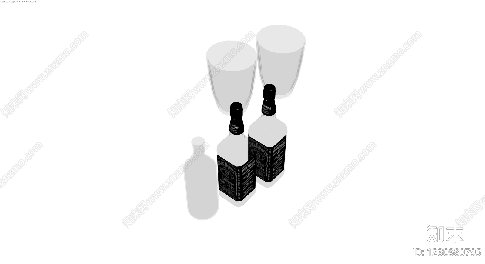 杰克丹尼酒瓶与酒杯组合3D模型下载【ID:1230880795】