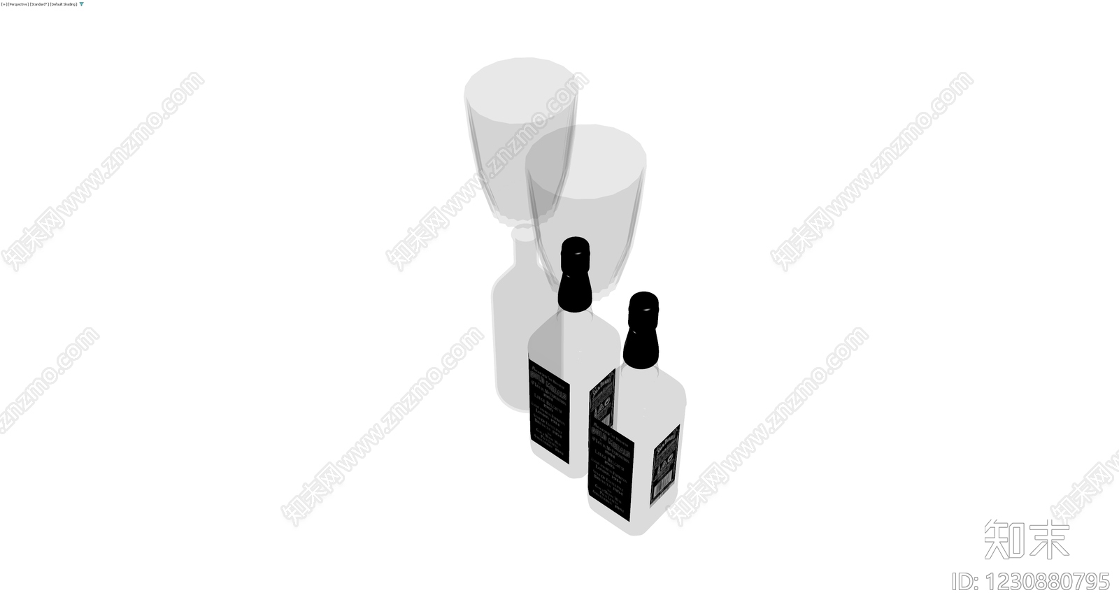 杰克丹尼酒瓶与酒杯组合3D模型下载【ID:1230880795】