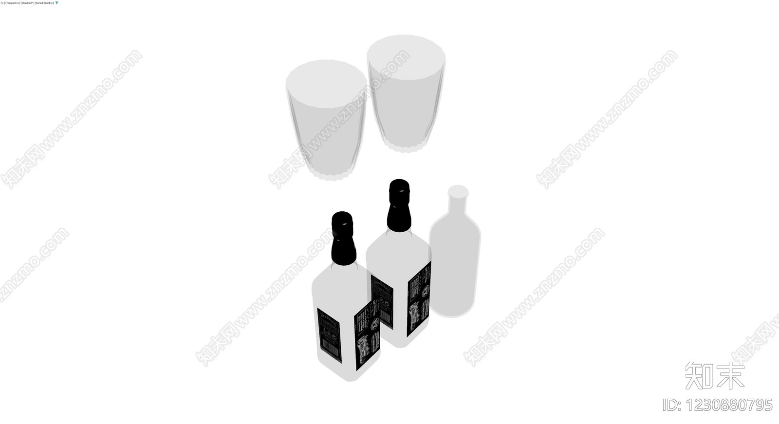 杰克丹尼酒瓶与酒杯组合3D模型下载【ID:1230880795】