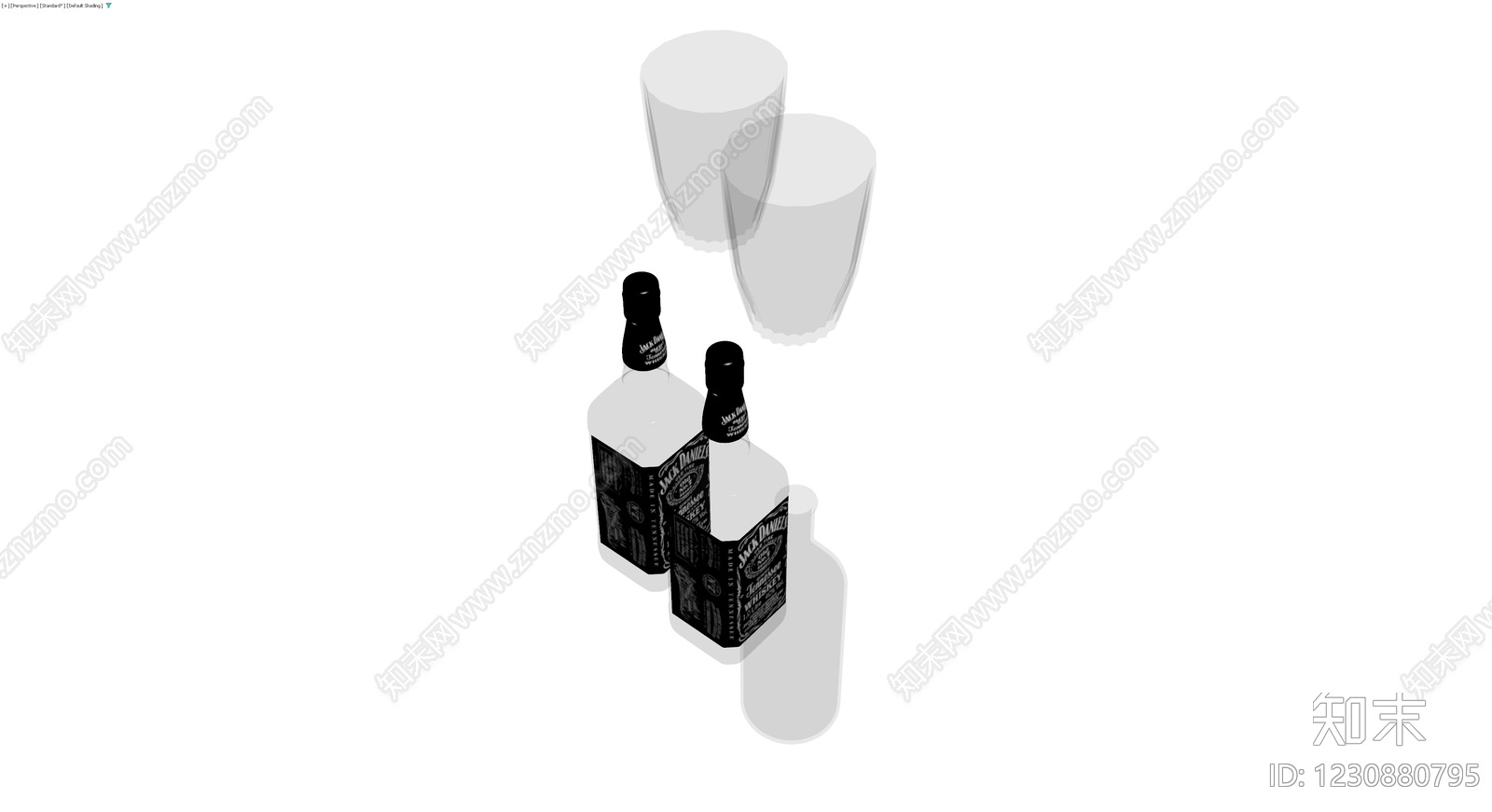 杰克丹尼酒瓶与酒杯组合3D模型下载【ID:1230880795】