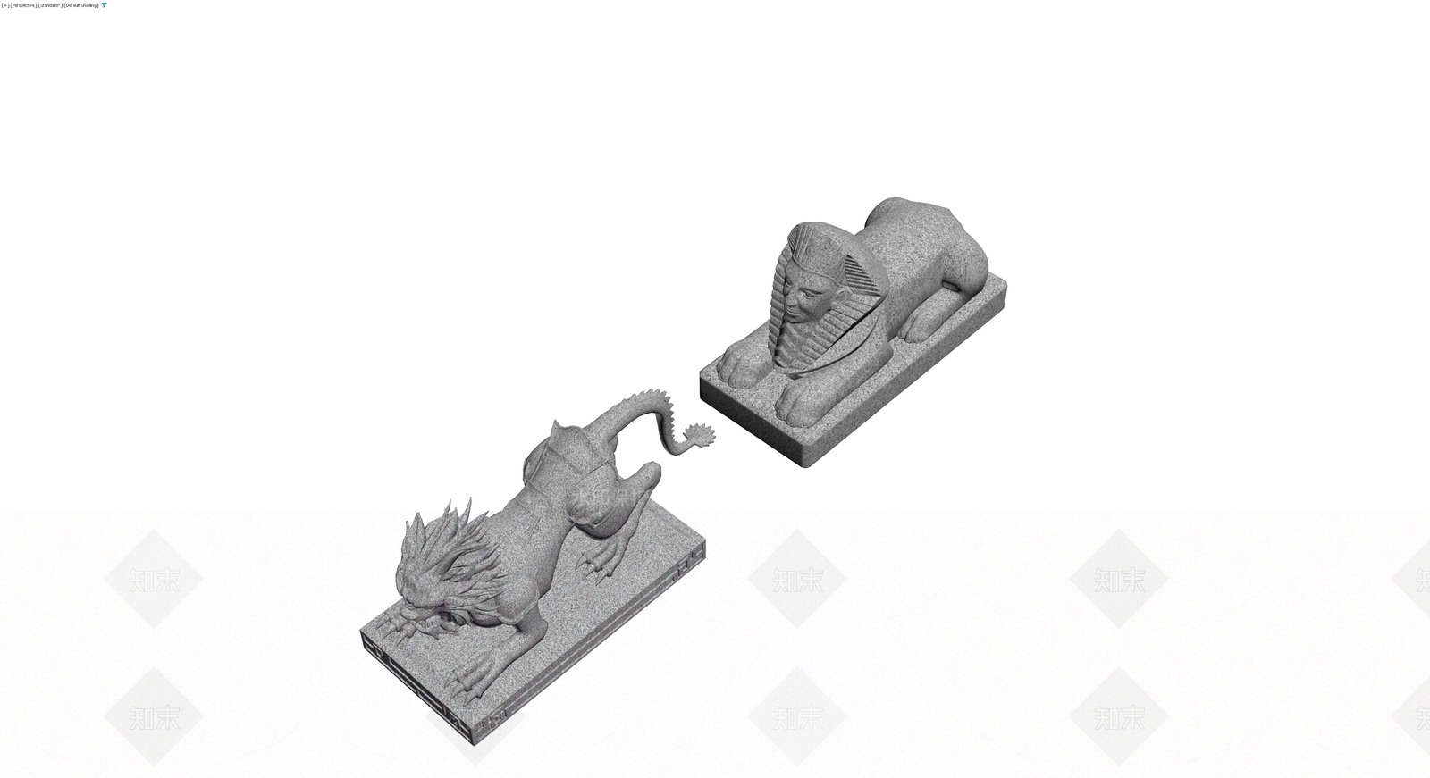中式石狮子与埃及狮身人面像3D模型下载【ID:1230576723】