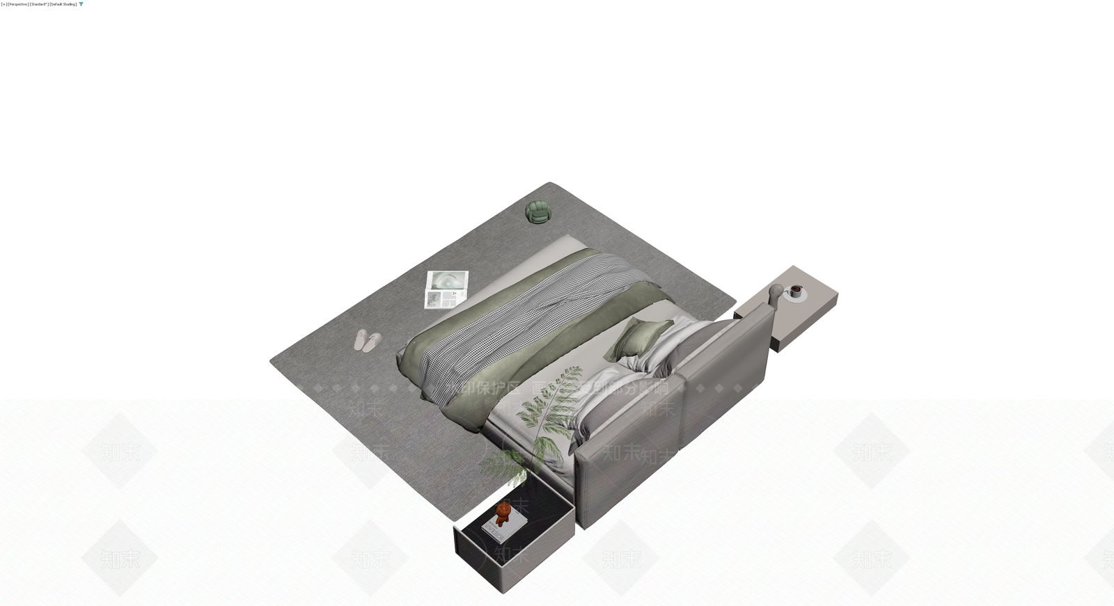 现代双人床及配套家具组合3D模型下载【ID:1230759319】