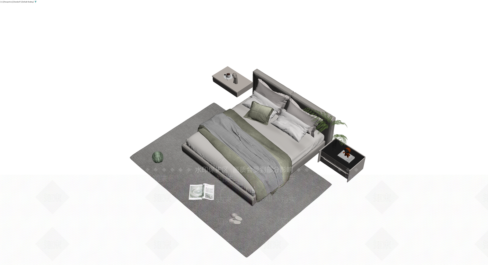 现代双人床及配套家具组合3D模型下载【ID:1230759319】