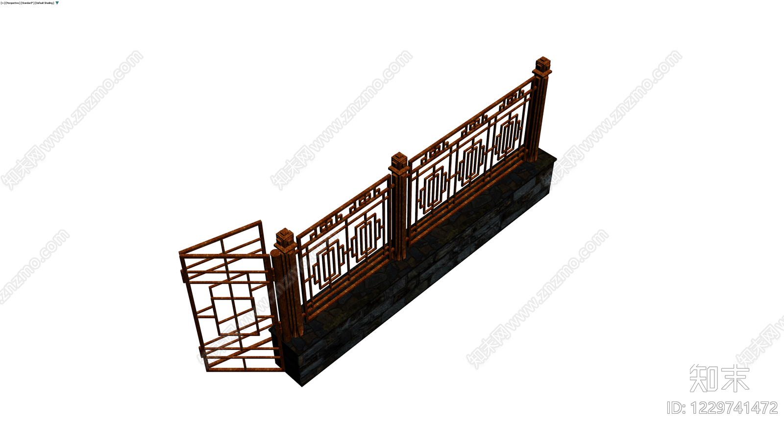 带门镂空金属围栏3D模型下载【ID:1229741472】