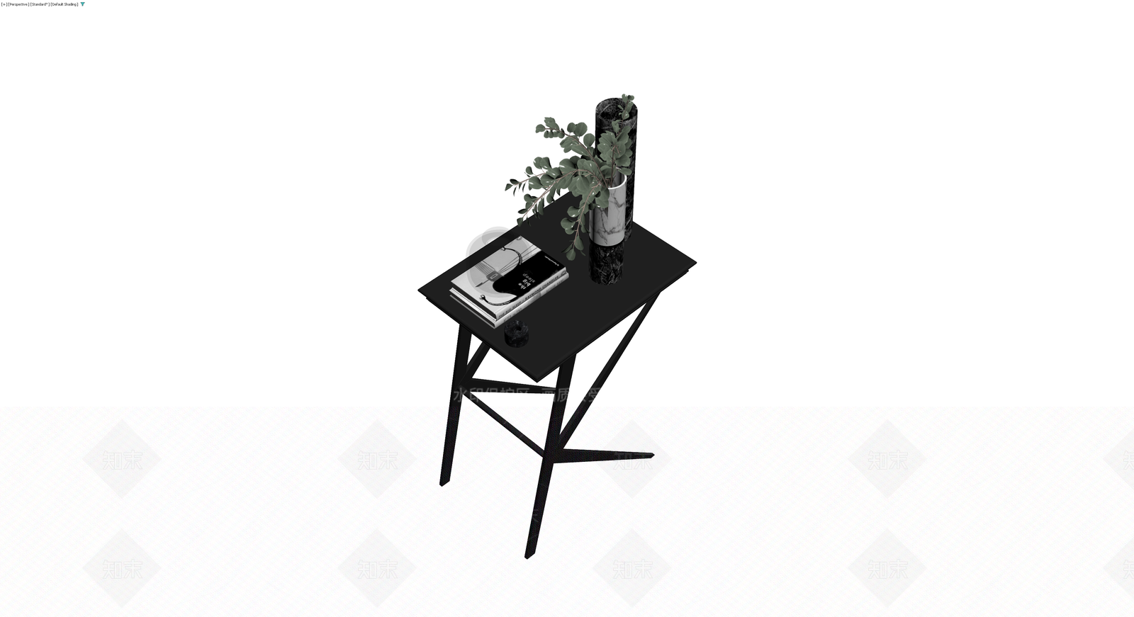 黑色X型边几及摆件组合3D模型下载【ID:1229947735】