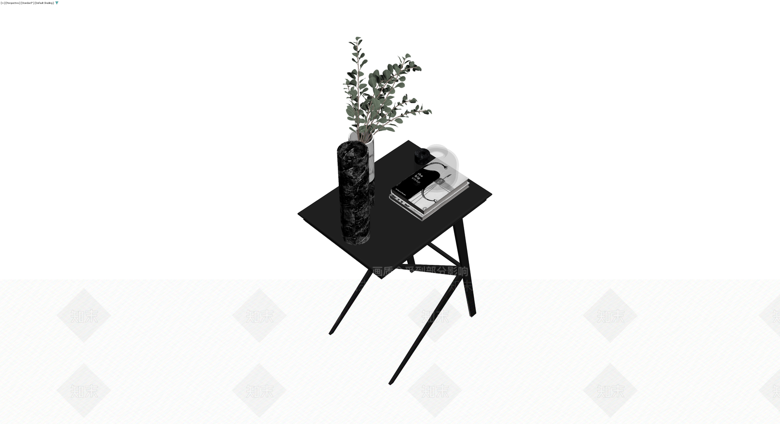 黑色X型边几及摆件组合3D模型下载【ID:1229947735】