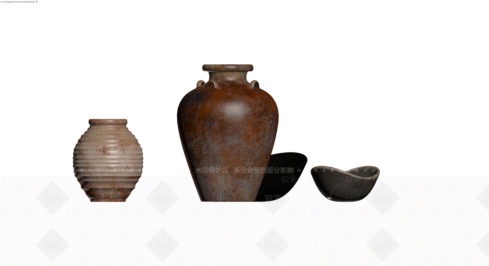 复古陶罐与餐具组合3D模型下载【ID:1229932252】