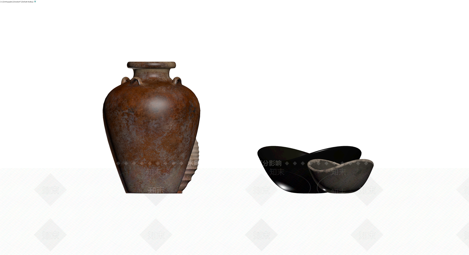 复古陶罐与餐具组合3D模型下载【ID:1229932252】