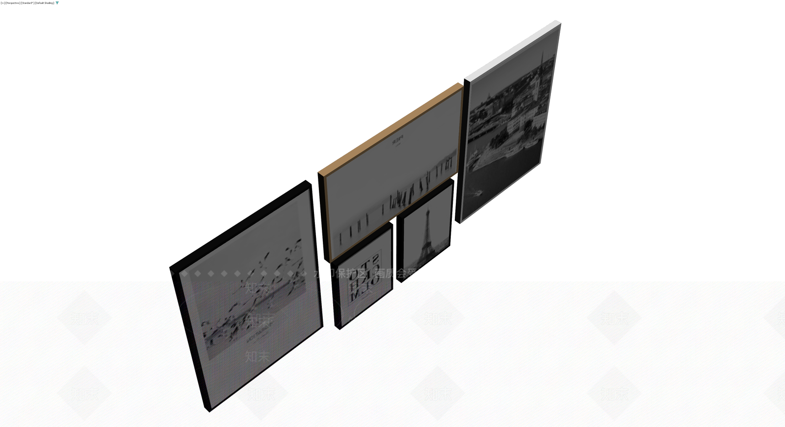 黑白风景装饰挂画组合3D模型下载【ID:1230792608】