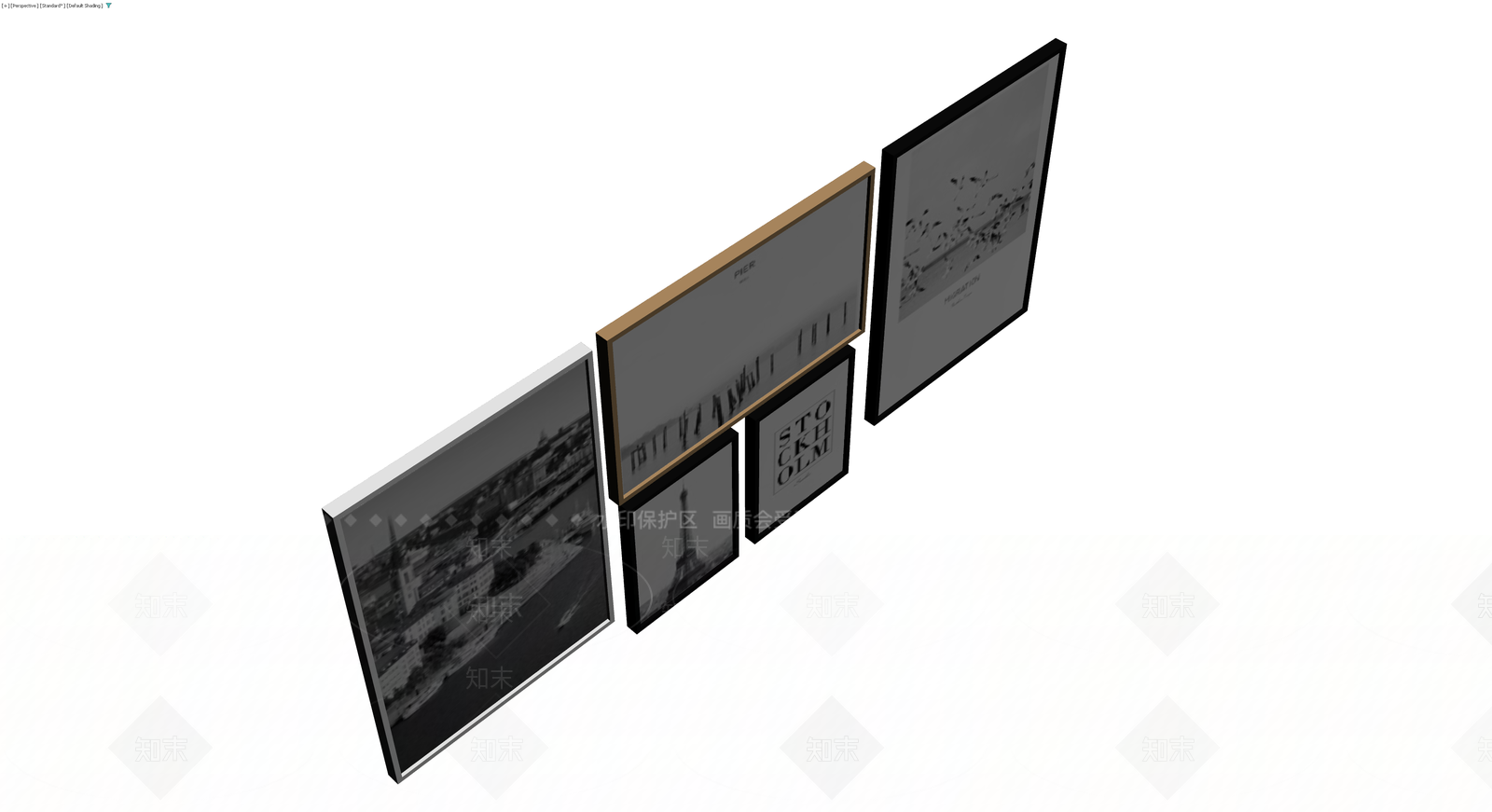 黑白风景装饰挂画组合3D模型下载【ID:1230792608】