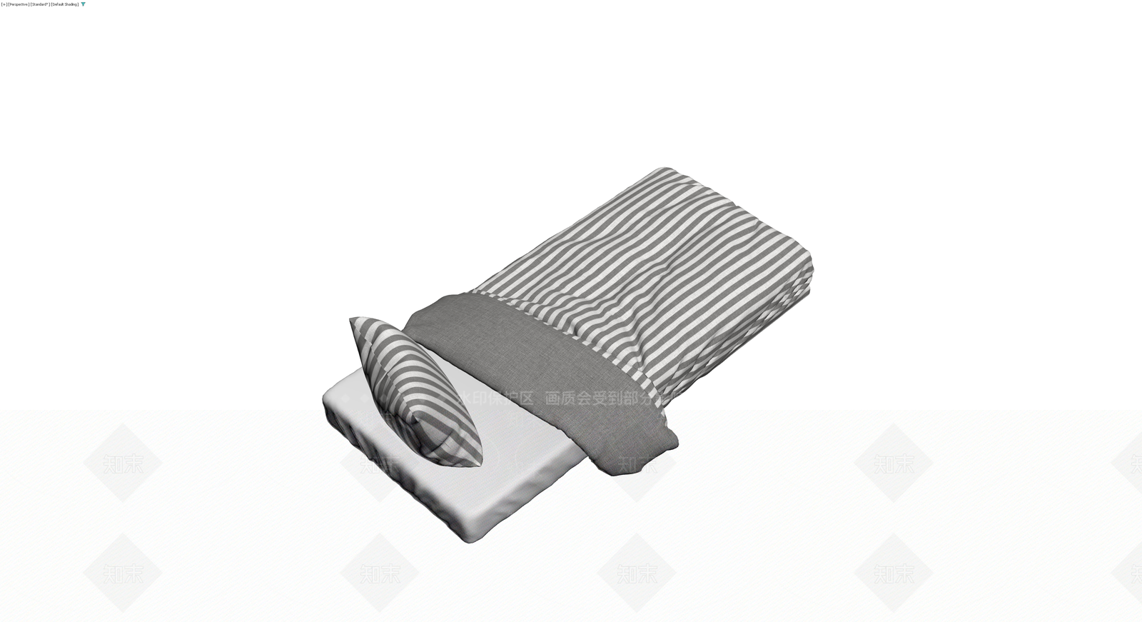 条纹布艺床具组合3D模型下载【ID:1230609471】