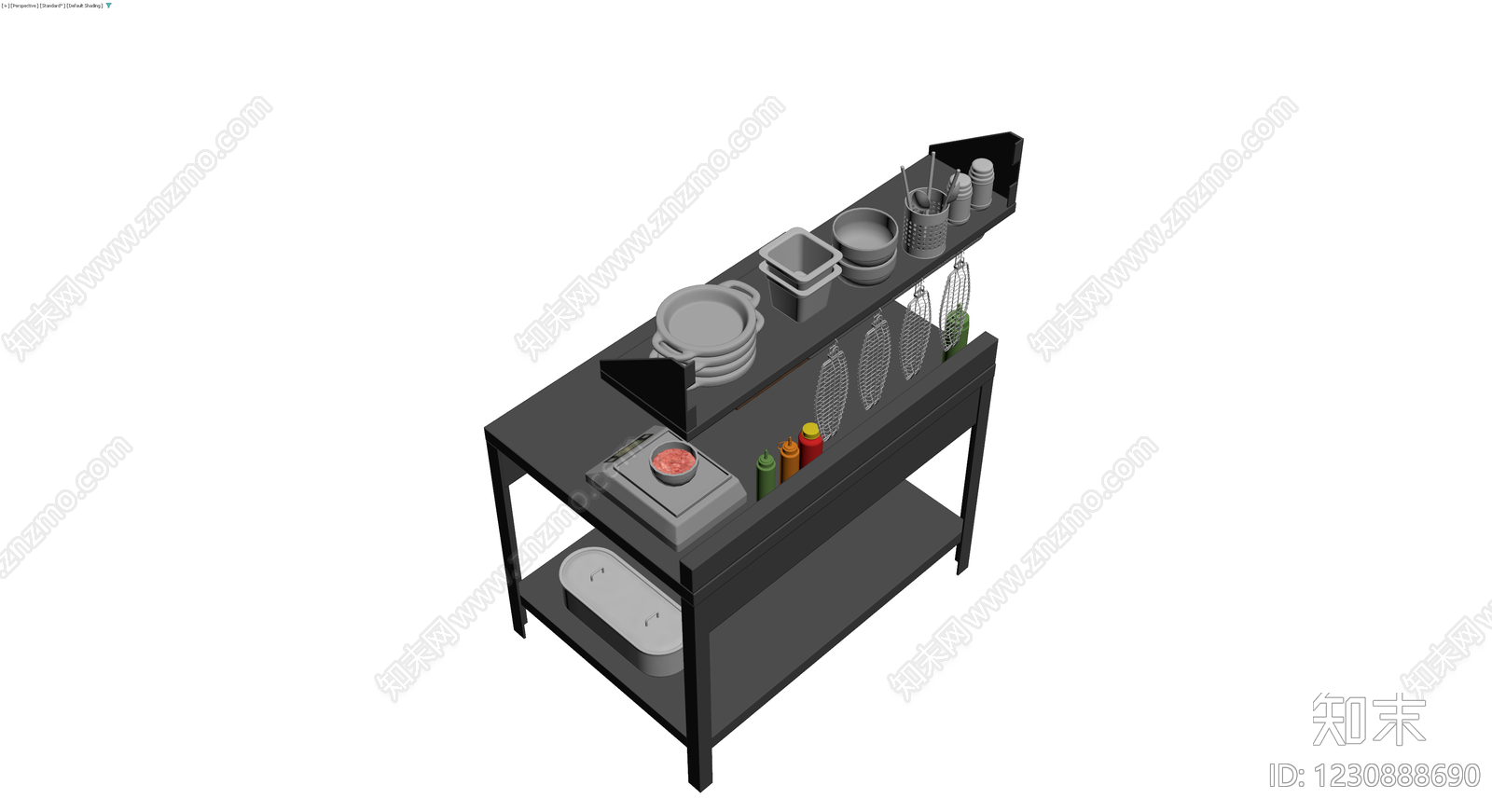 商用厨房备餐台组合3D模型下载【ID:1230888690】