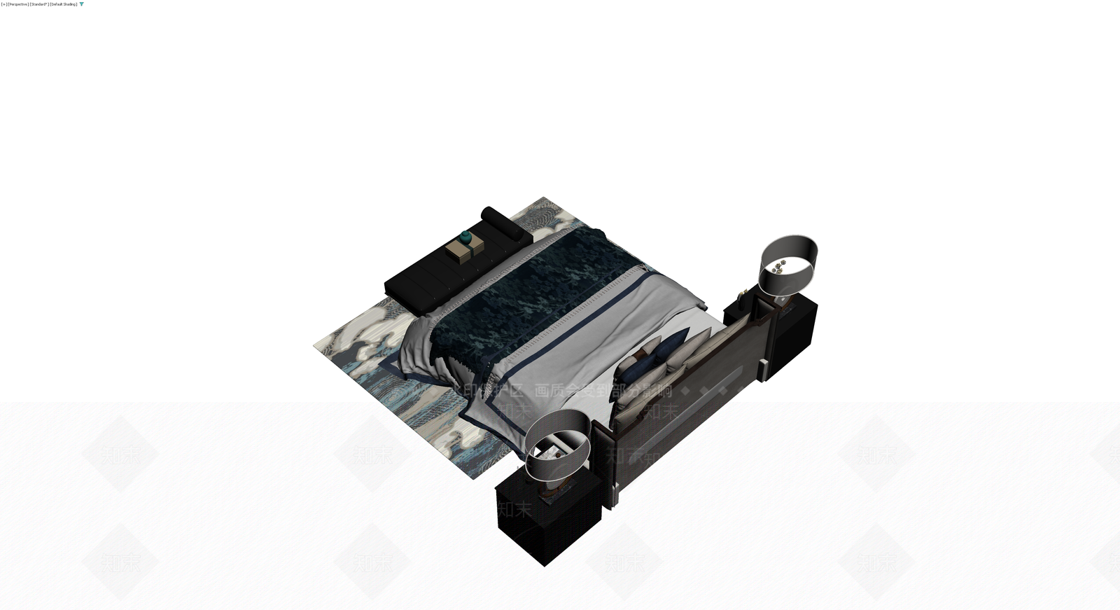 现代双人床及床头柜组合3D模型下载【ID:1230703416】