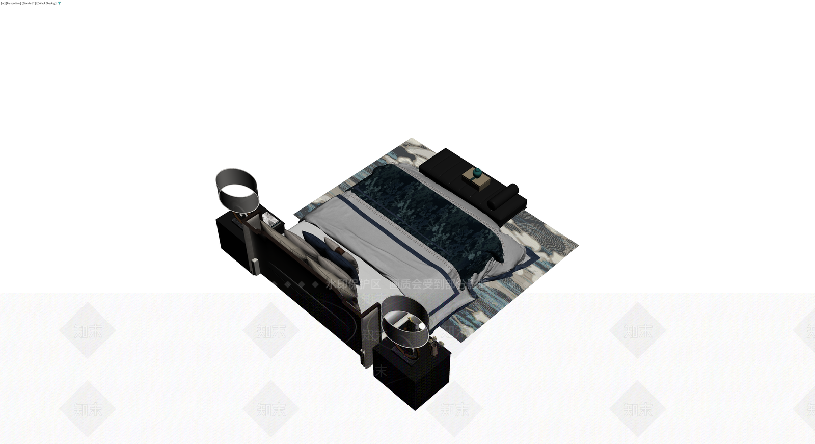 现代双人床及床头柜组合3D模型下载【ID:1230703416】