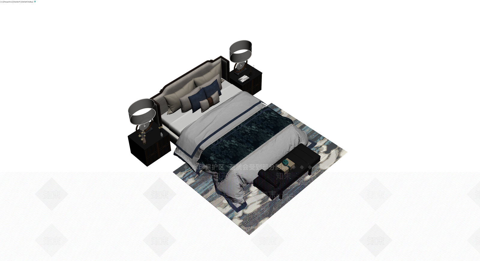 现代双人床及床头柜组合3D模型下载【ID:1230703416】