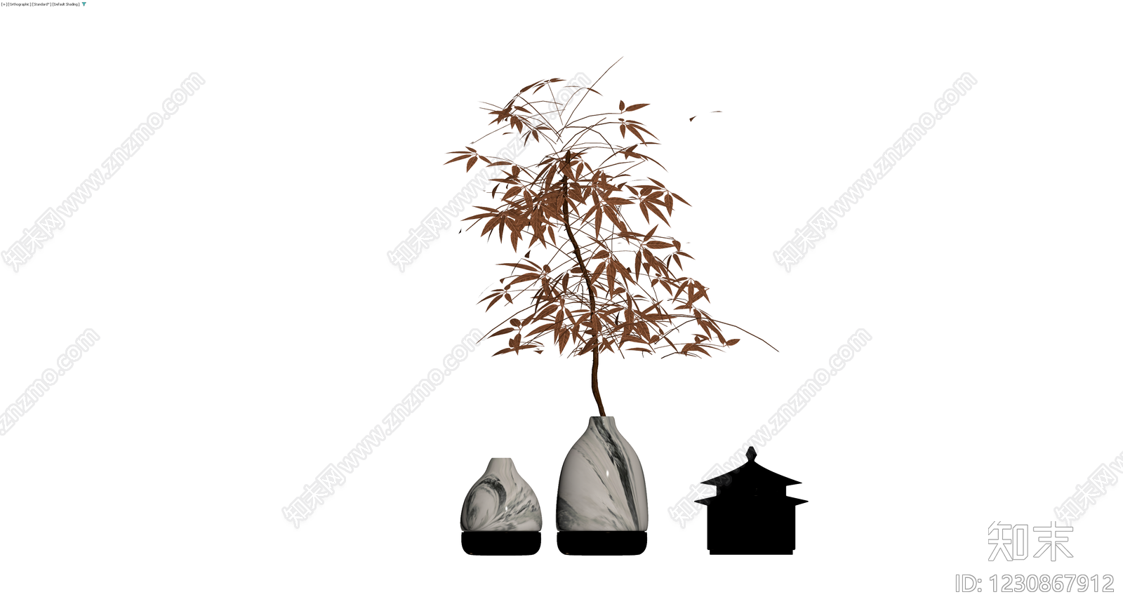 大理石纹花瓶盆栽组合3D模型下载【ID:1230867912】