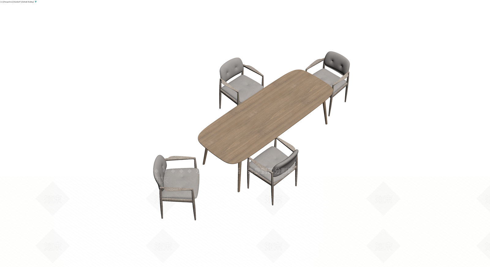 木质餐桌配四椅组合3D模型下载【ID:1230535592】
