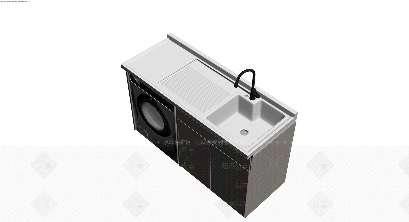 带洗衣机与洗衣池的柜体组合3D模型下载【ID:1230440265】