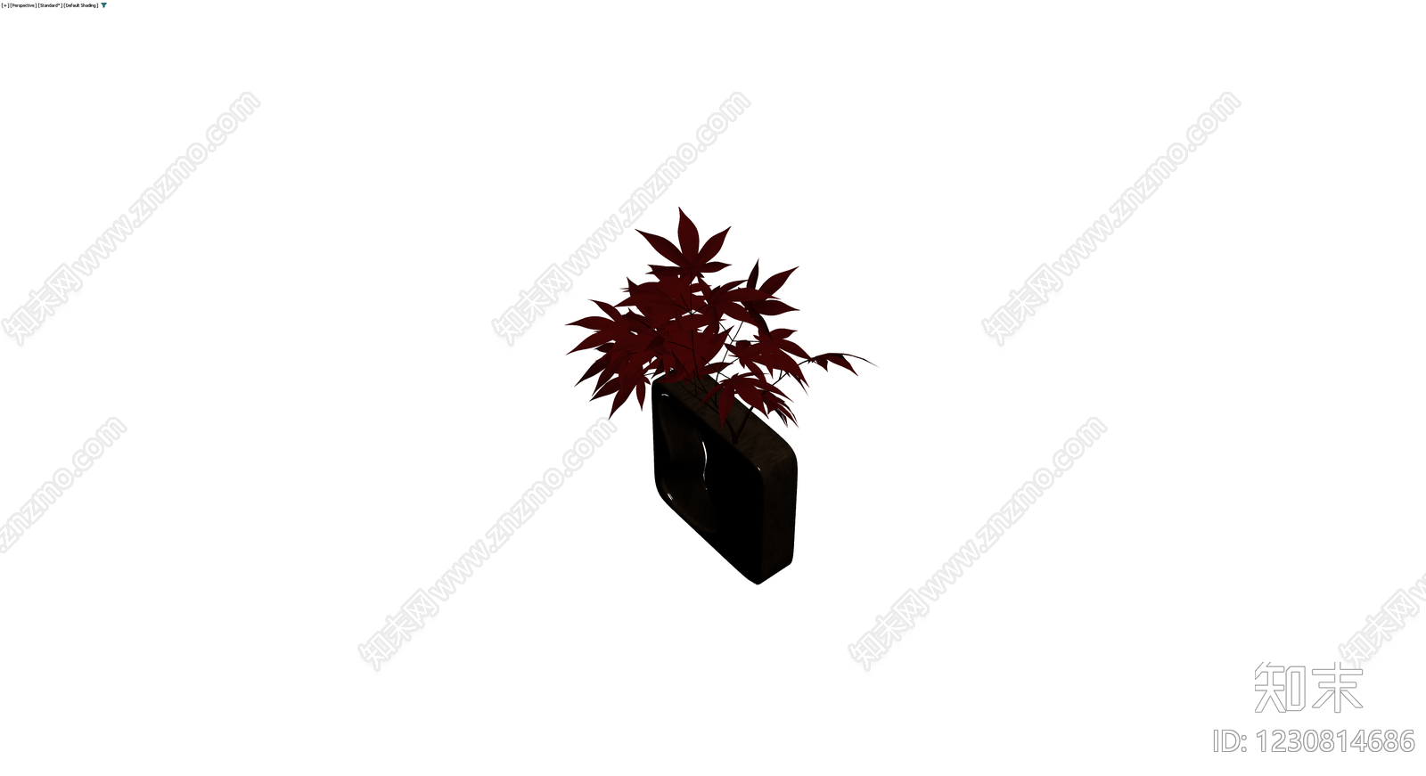 深色异形花瓶配红叶3D模型下载【ID:1230814686】