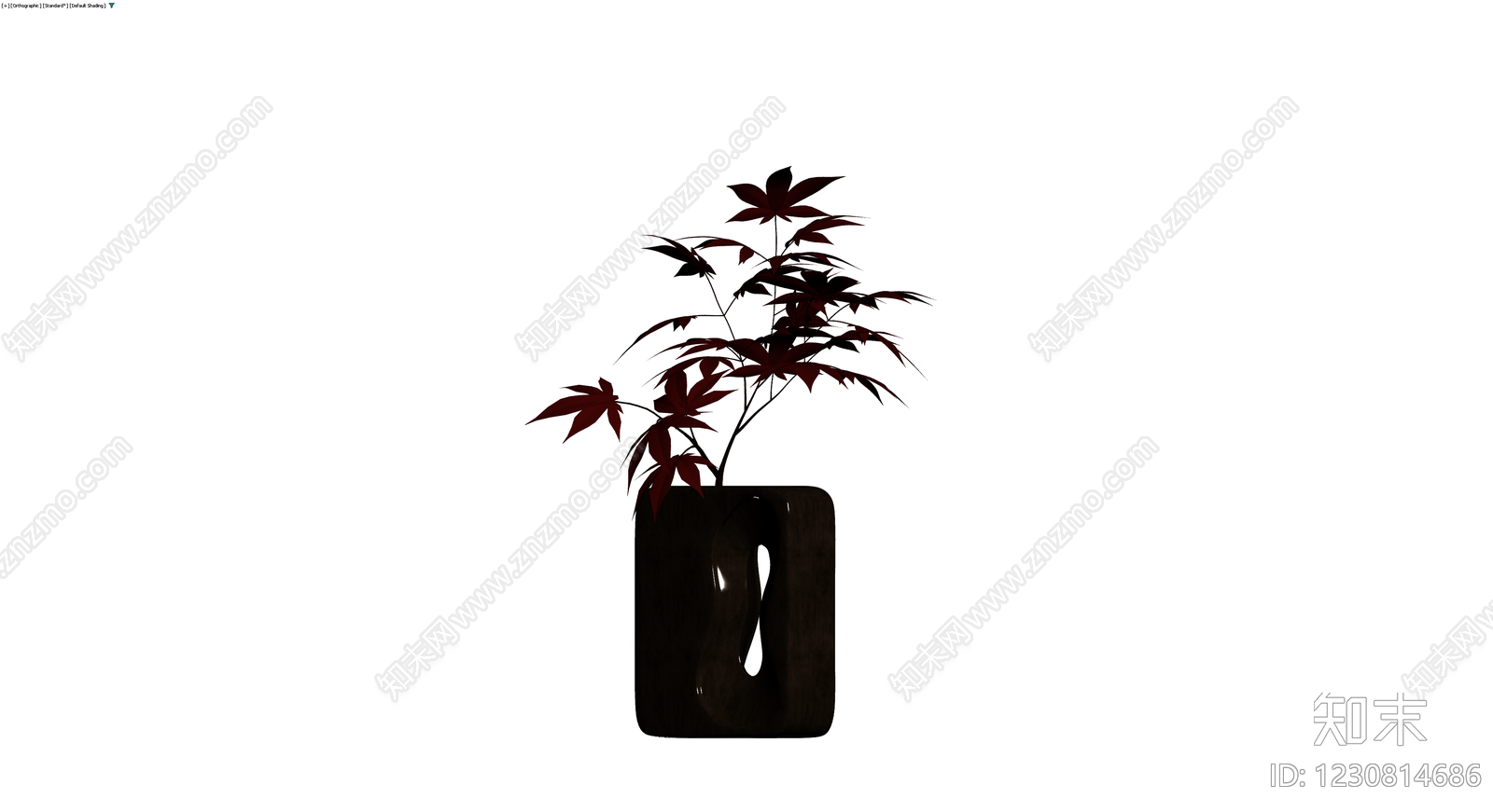 深色异形花瓶配红叶3D模型下载【ID:1230814686】