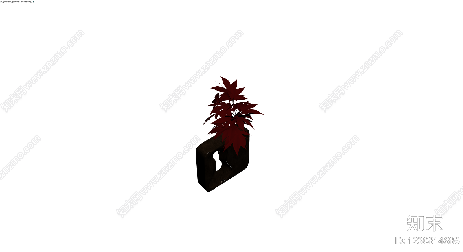 深色异形花瓶配红叶3D模型下载【ID:1230814686】