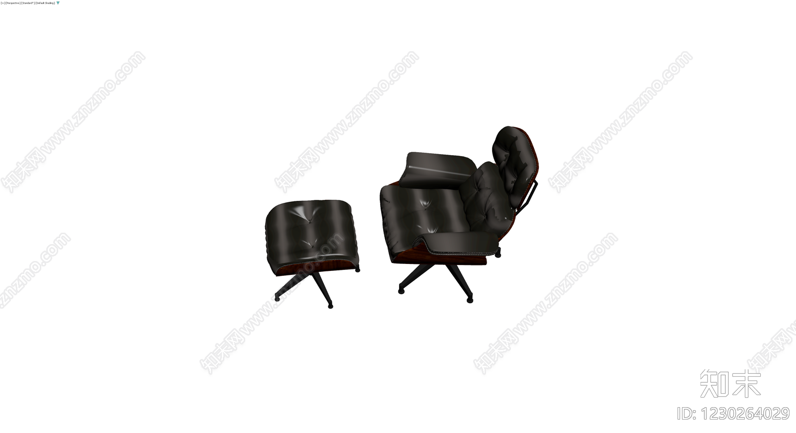 黑色真皮休闲椅脚凳3D模型下载【ID:1230264029】