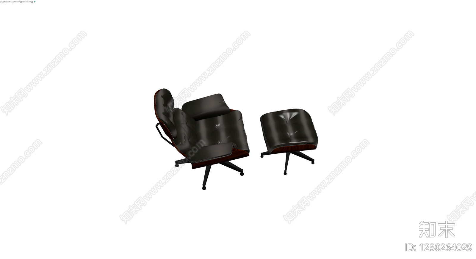 黑色真皮休闲椅脚凳3D模型下载【ID:1230264029】